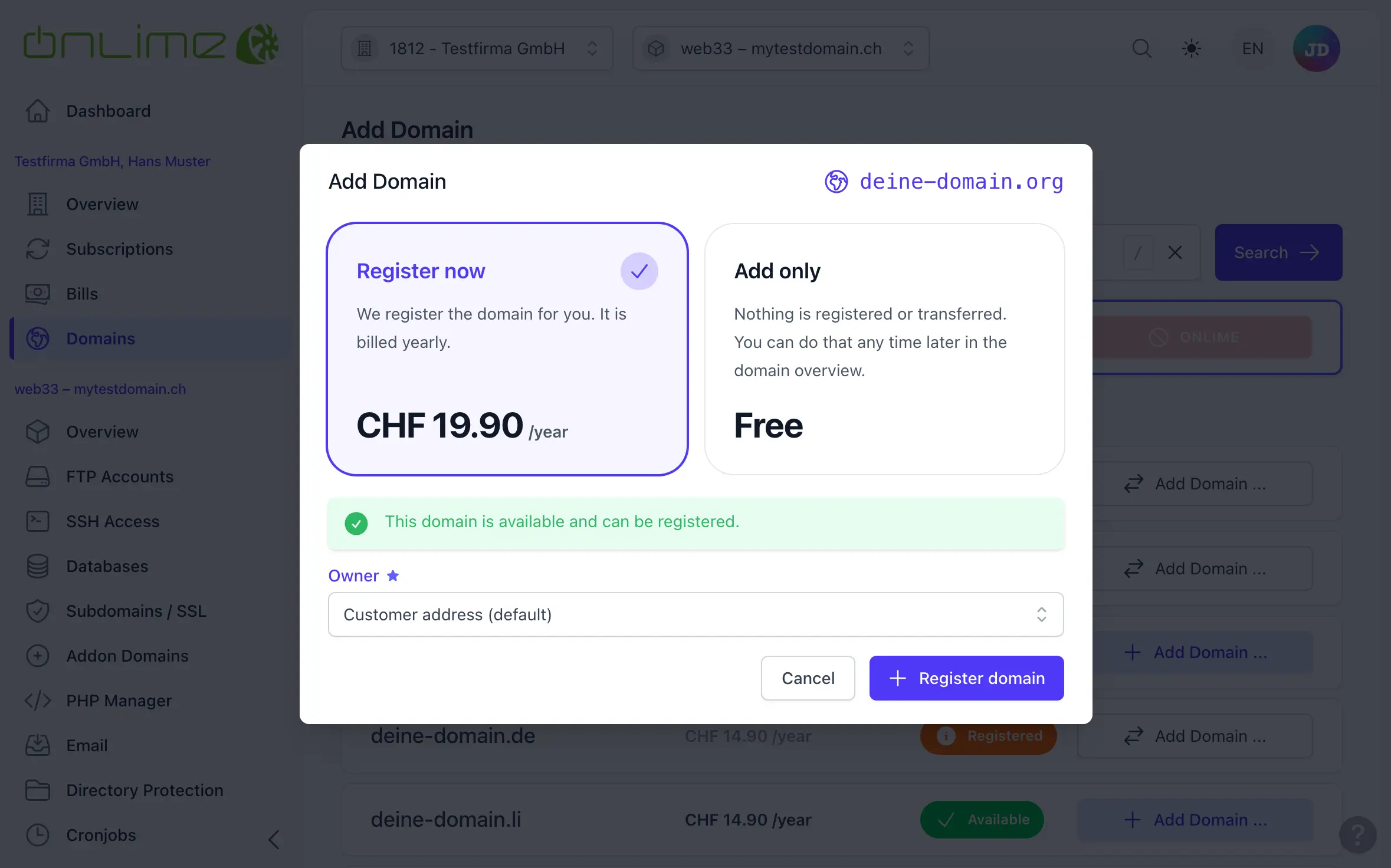 Register the domain