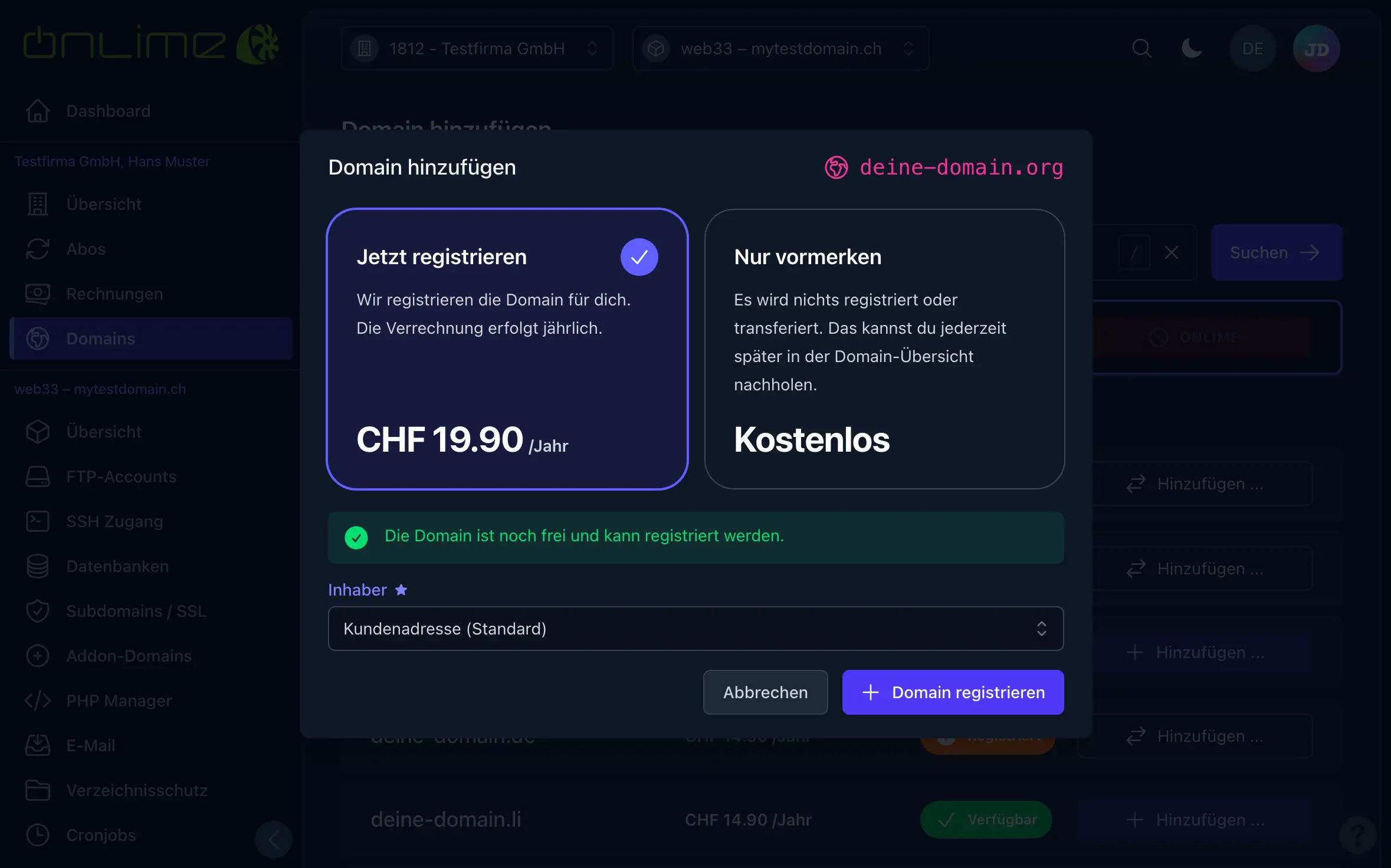 Domain registrieren