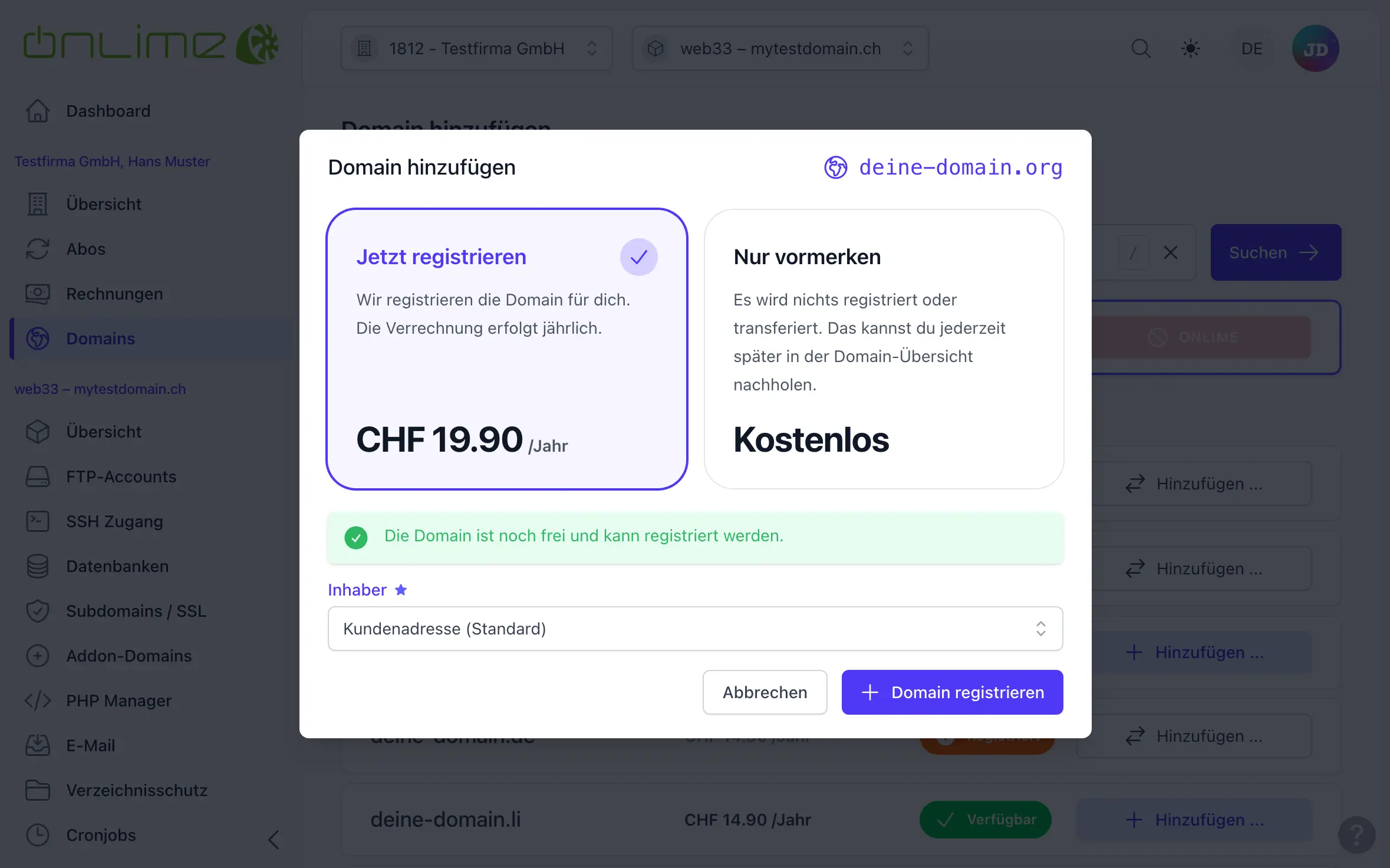 Domain registrieren