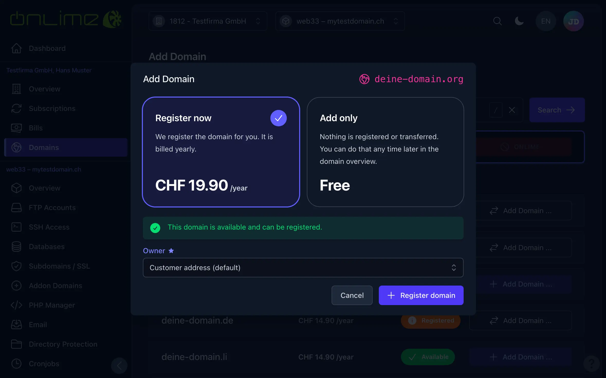 Register the domain
