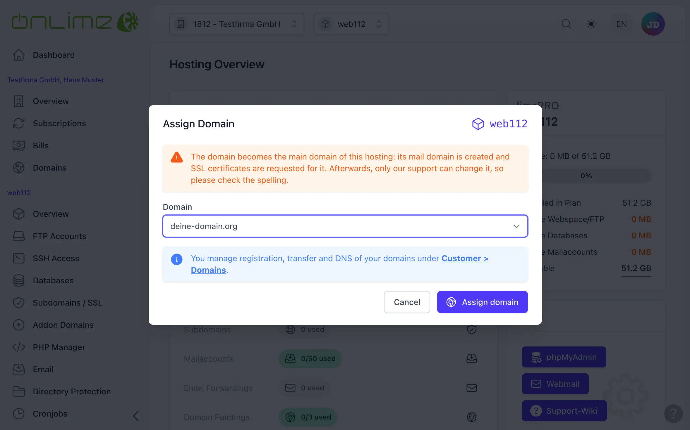 Assign domain